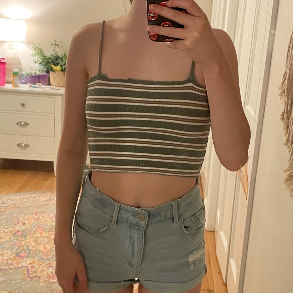 Pull & Bear Green Striped Tank